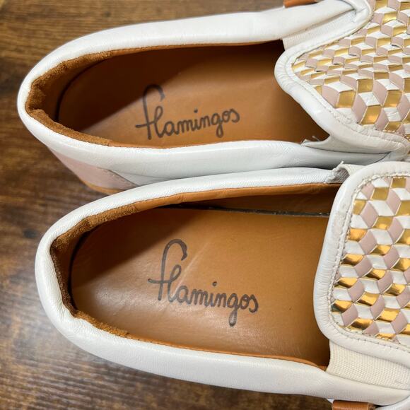Flamingos Spain Coconut Platform Sneakers 7 Womens Slip On Metallic Geo Leather - Picture 7 of 11
